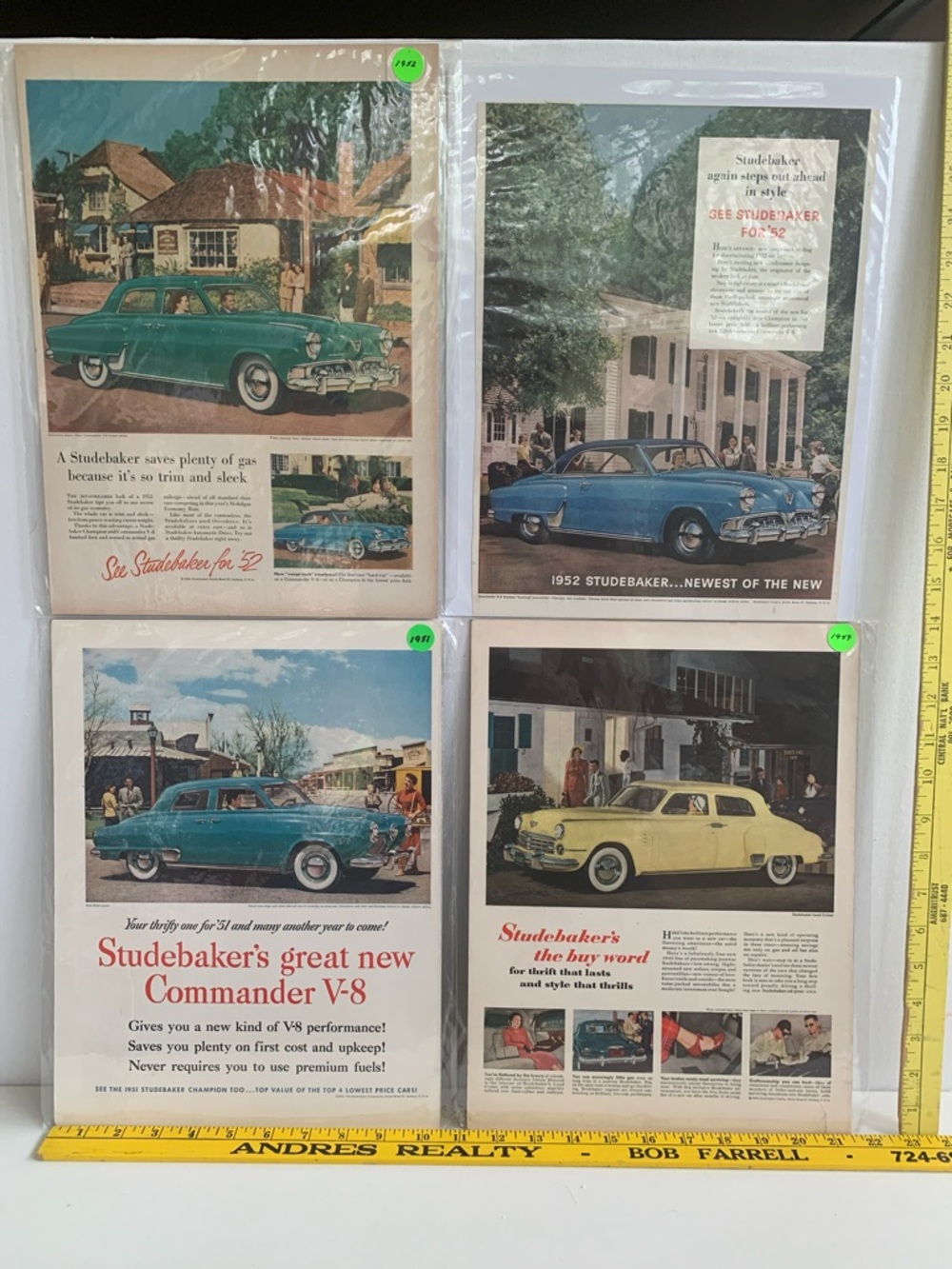 Vintage Studebaker Print Set - Teal, Blue, Yellow